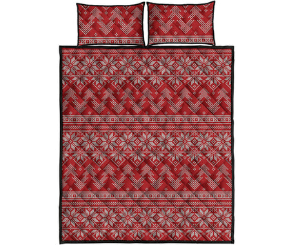 Christmas Festive Knitted Pattern Print Quilt Bed Set