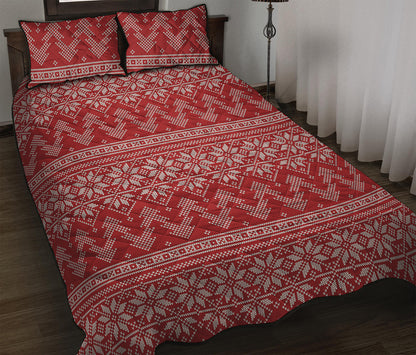Christmas Festive Knitted Pattern Print Quilt Bed Set