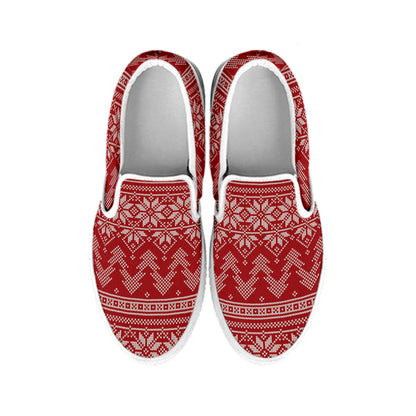 Christmas Festive Knitted Pattern Print White Slip On Shoes