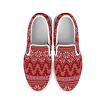 Christmas Festive Knitted Pattern Print White Slip On Shoes