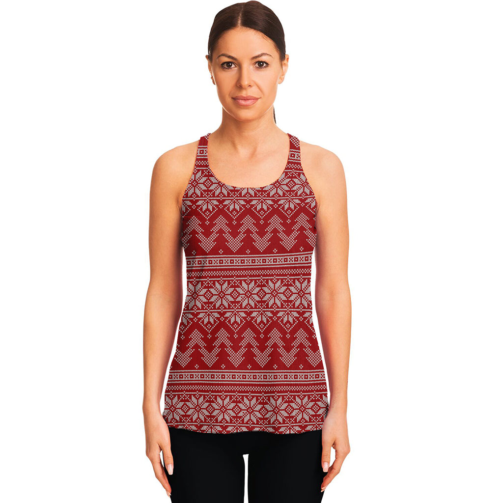 Christmas Festive Knitted Pattern Print Women's Racerback Tank Top
