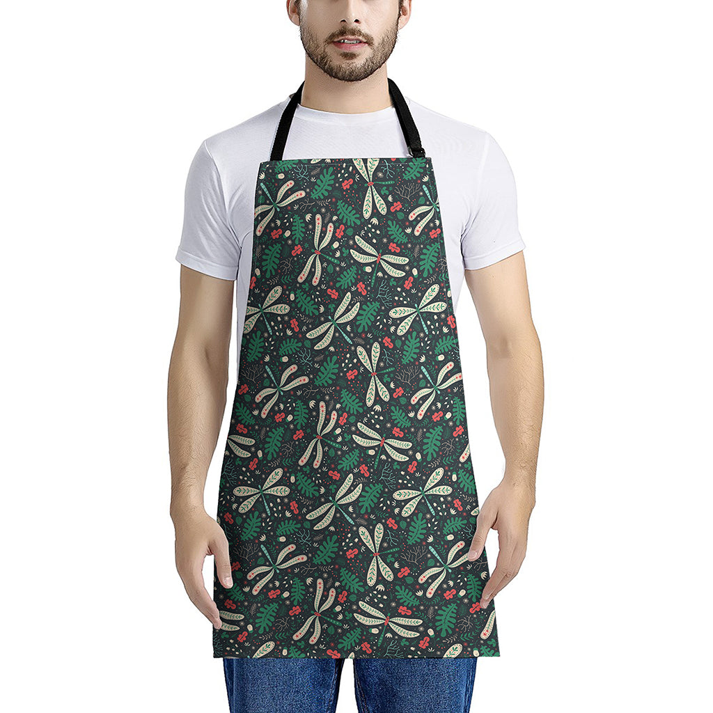 Christmas Floral Dragonfly Pattern Print Apron