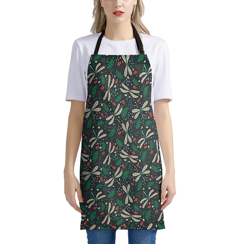 Christmas Floral Dragonfly Pattern Print Apron