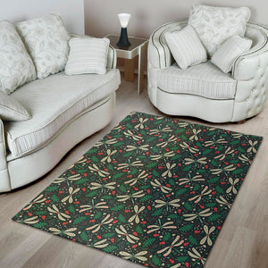 Christmas Floral Dragonfly Pattern Print Area Rug