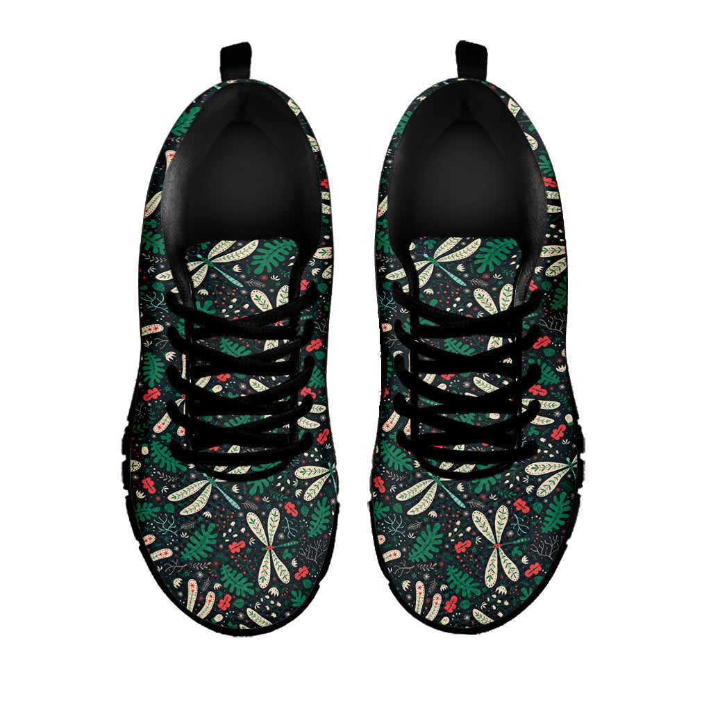 Christmas Floral Dragonfly Pattern Print Black Sneakers