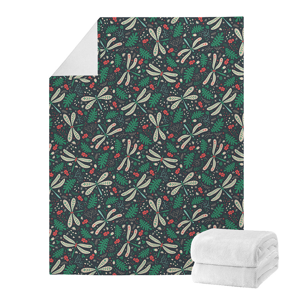 Christmas Floral Dragonfly Pattern Print Blanket