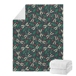 Christmas Floral Dragonfly Pattern Print Blanket