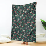 Christmas Floral Dragonfly Pattern Print Blanket