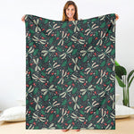 Christmas Floral Dragonfly Pattern Print Blanket