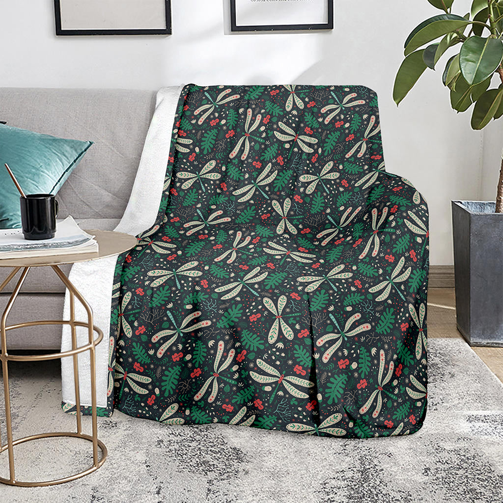 Christmas Floral Dragonfly Pattern Print Blanket