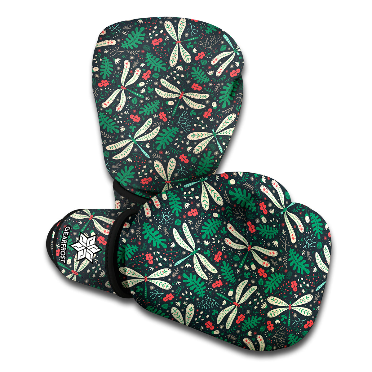 Christmas Floral Dragonfly Pattern Print Boxing Gloves