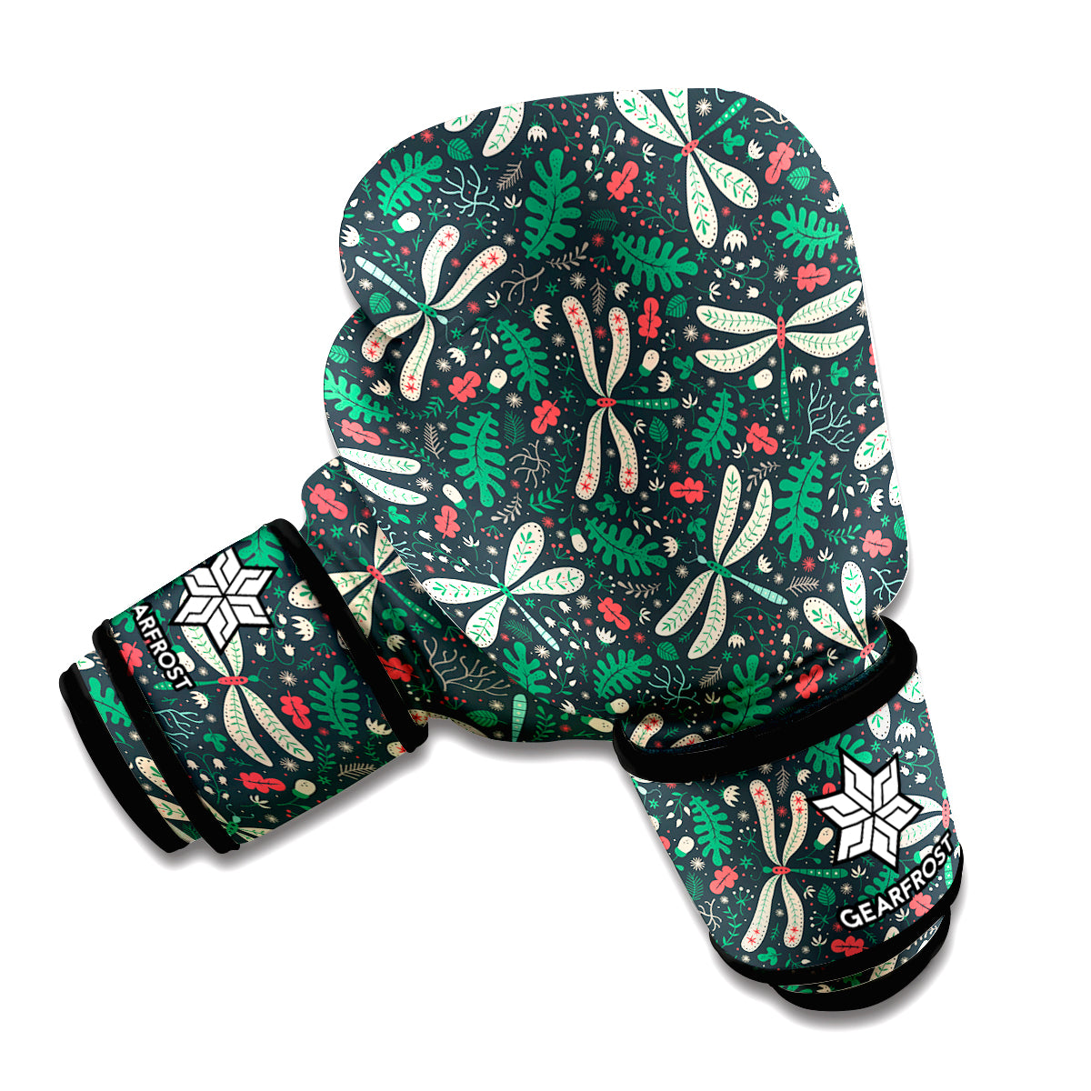 Christmas Floral Dragonfly Pattern Print Boxing Gloves