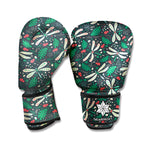 Christmas Floral Dragonfly Pattern Print Boxing Gloves