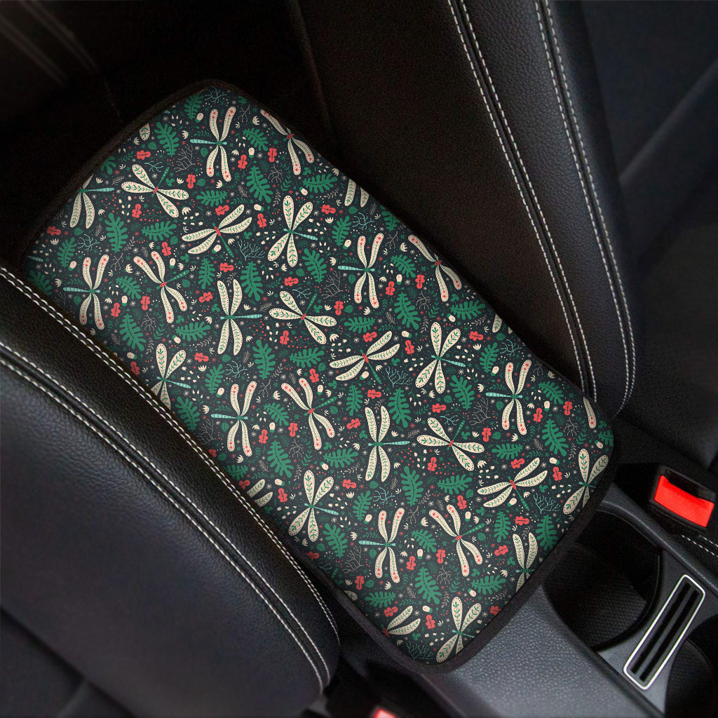 Christmas Floral Dragonfly Pattern Print Car Center Console Cover