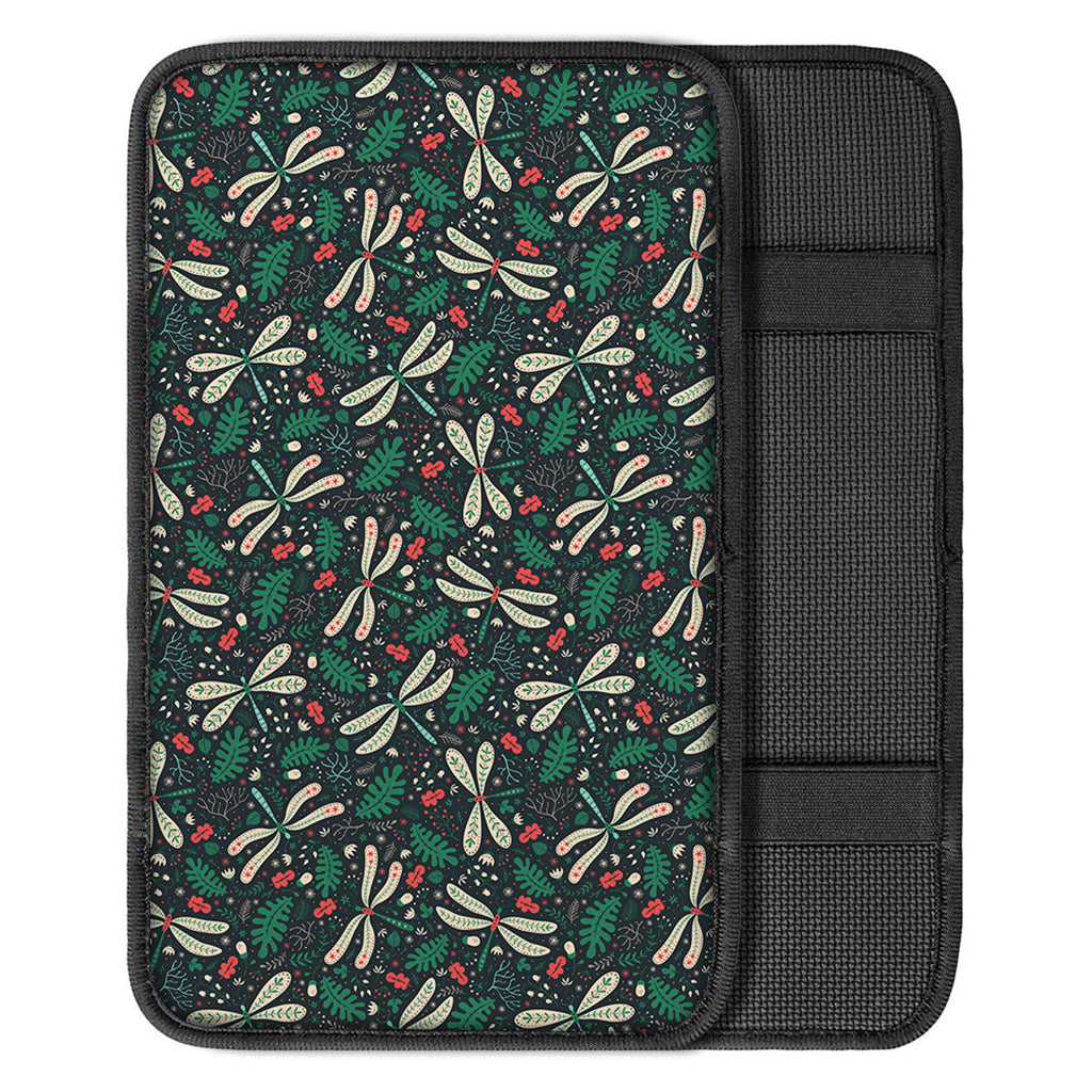 Christmas Floral Dragonfly Pattern Print Car Center Console Cover