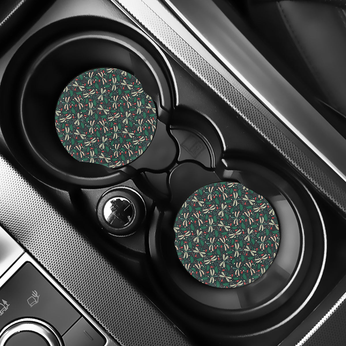 Christmas Floral Dragonfly Pattern Print Car Coasters