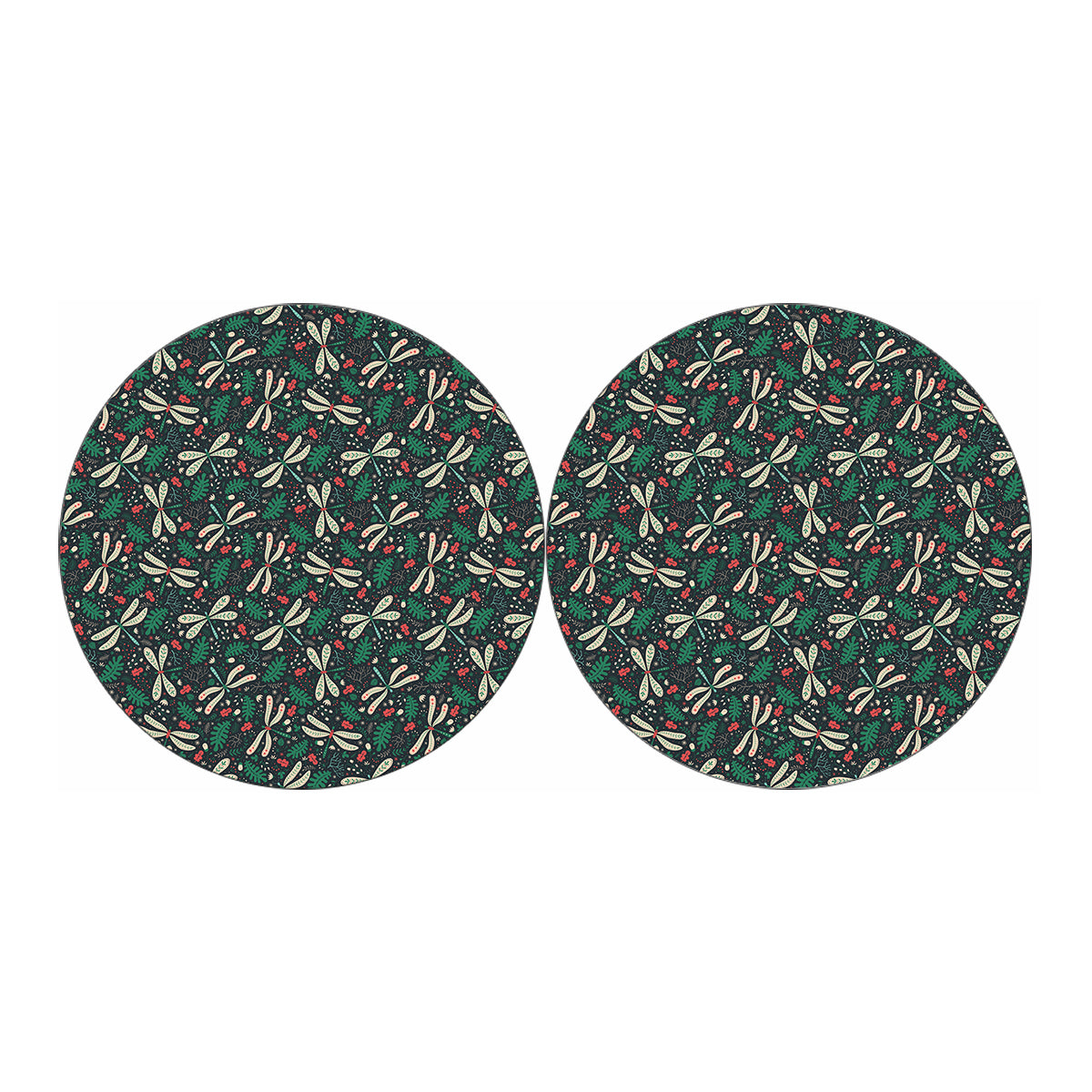 Christmas Floral Dragonfly Pattern Print Car Coasters
