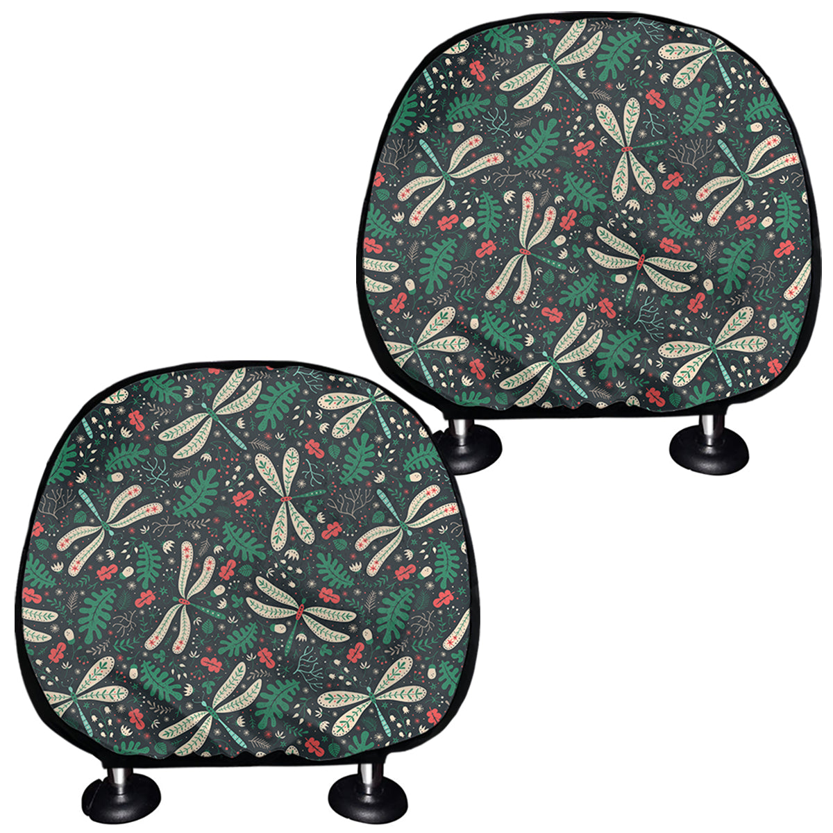 Christmas Floral Dragonfly Pattern Print Car Headrest Covers