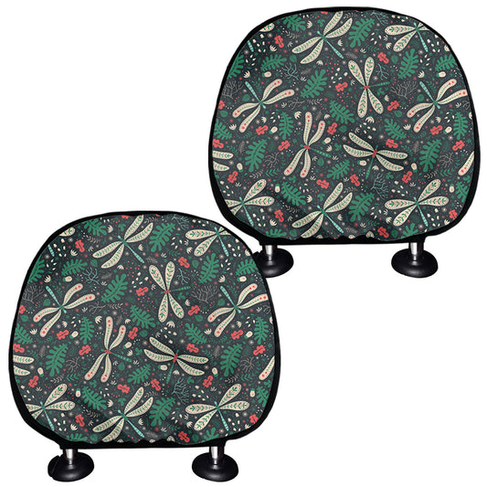 Christmas Floral Dragonfly Pattern Print Car Headrest Covers