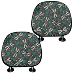 Christmas Floral Dragonfly Pattern Print Car Headrest Covers