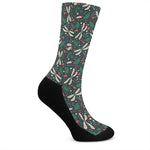 Christmas Floral Dragonfly Pattern Print Crew Socks