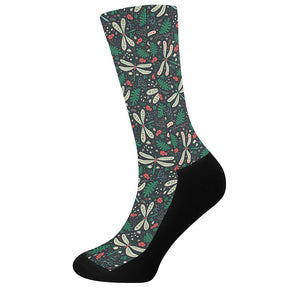 Christmas Floral Dragonfly Pattern Print Crew Socks