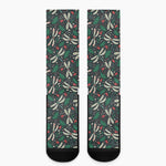 Christmas Floral Dragonfly Pattern Print Crew Socks