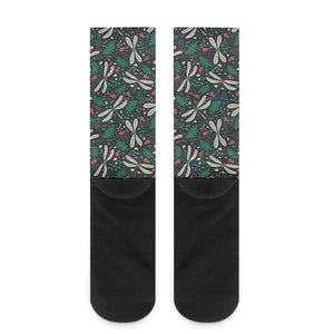 Christmas Floral Dragonfly Pattern Print Crew Socks