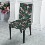 Christmas Floral Dragonfly Pattern Print Dining Chair Slipcover