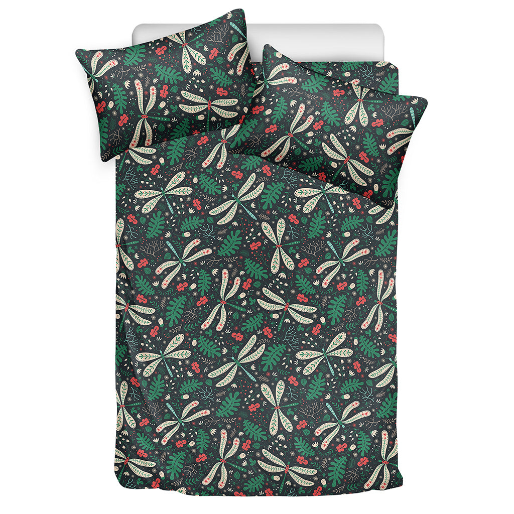 Christmas Floral Dragonfly Pattern Print Duvet Cover Bedding Set