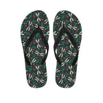 Christmas Floral Dragonfly Pattern Print Flip Flops