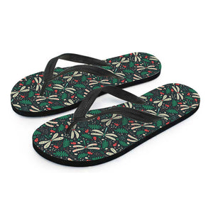 Christmas Floral Dragonfly Pattern Print Flip Flops