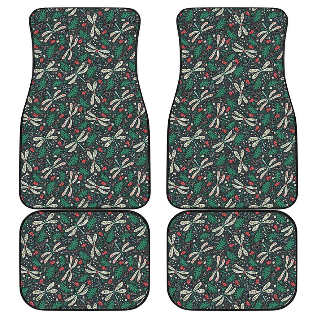 Christmas Floral Dragonfly Pattern Print Front and Back Car Floor Mats