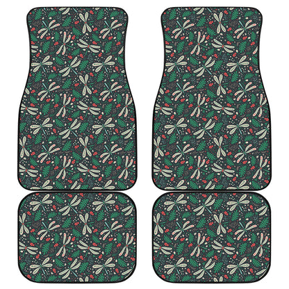 Christmas Floral Dragonfly Pattern Print Front and Back Car Floor Mats