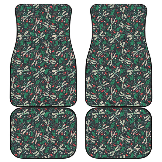 Christmas Floral Dragonfly Pattern Print Front and Back Car Floor Mats