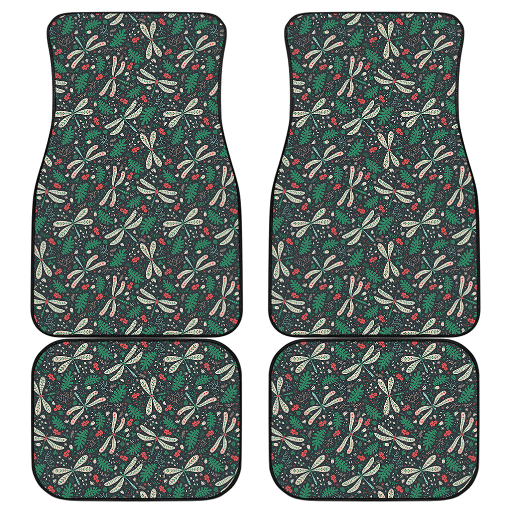 Christmas Floral Dragonfly Pattern Print Front and Back Car Floor Mats