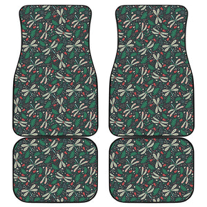 Christmas Floral Dragonfly Pattern Print Front and Back Car Floor Mats