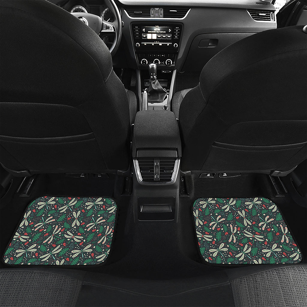 Christmas Floral Dragonfly Pattern Print Front and Back Car Floor Mats