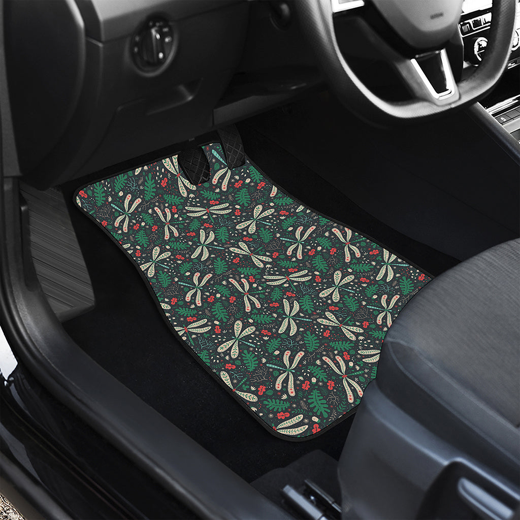 Christmas Floral Dragonfly Pattern Print Front and Back Car Floor Mats