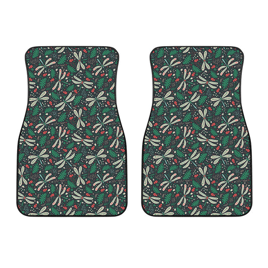 Christmas Floral Dragonfly Pattern Print Front Car Floor Mats
