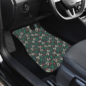 Christmas Floral Dragonfly Pattern Print Front Car Floor Mats