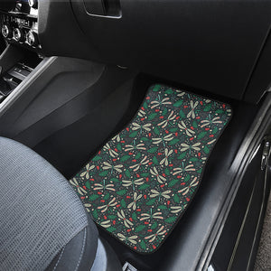 Christmas Floral Dragonfly Pattern Print Front Car Floor Mats