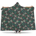 Christmas Floral Dragonfly Pattern Print Hooded Blanket