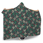Christmas Floral Dragonfly Pattern Print Hooded Blanket