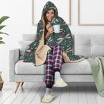 Christmas Floral Dragonfly Pattern Print Hooded Blanket