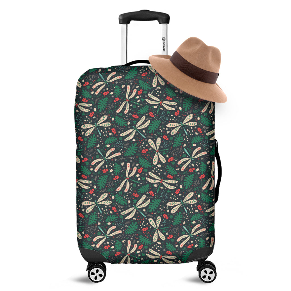 Christmas Floral Dragonfly Pattern Print Luggage Cover