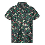 Christmas Floral Dragonfly Pattern Print Men's Short Sleeve Shirt