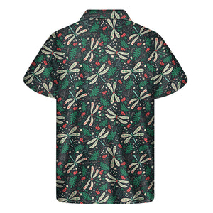 Christmas Floral Dragonfly Pattern Print Men's Short Sleeve Shirt