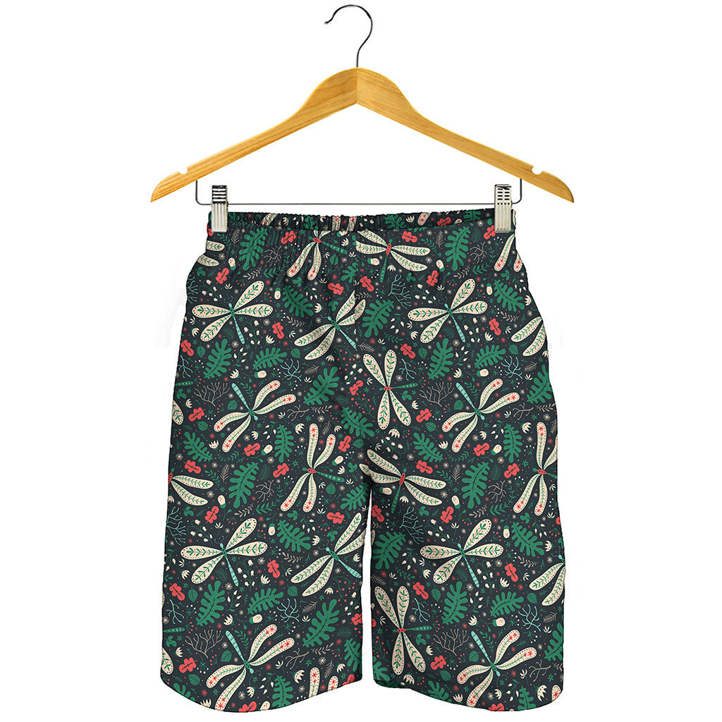 Christmas Floral Dragonfly Pattern Print Men's Shorts