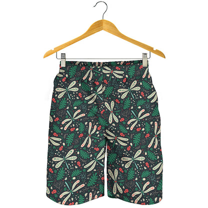 Christmas Floral Dragonfly Pattern Print Men's Shorts